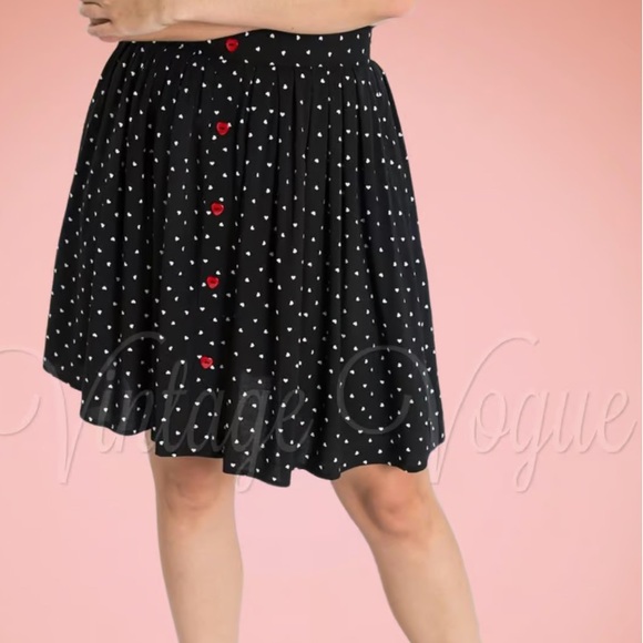 WOMEN’S HELL BUNNY A-LINE BLACK W/ POLKA DOTS SKIRT W/ POCKETS HEART BUTTONS EUC - Picture 5 of 16